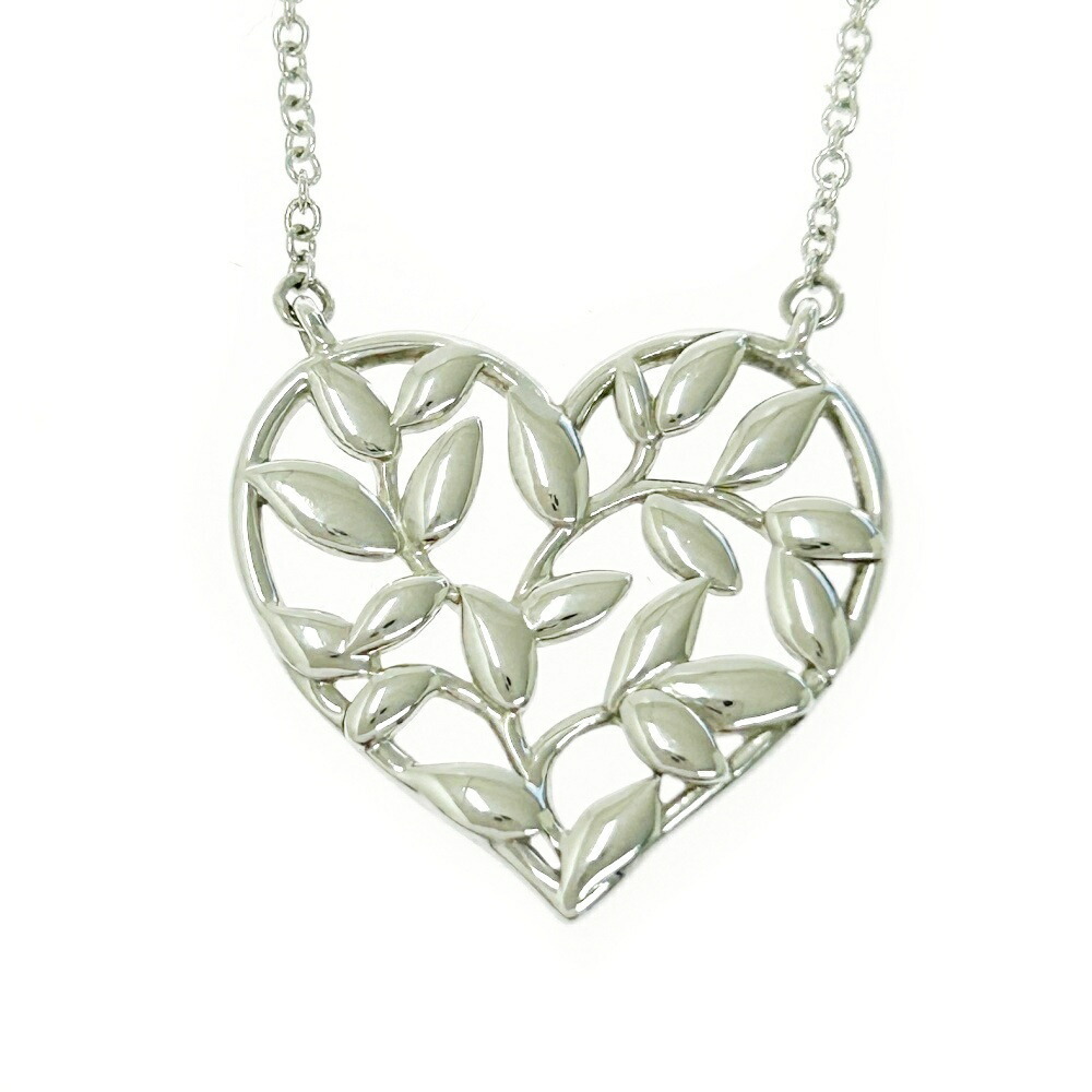 TIFFANY Co Silver Olive Leaf Heart Necklace